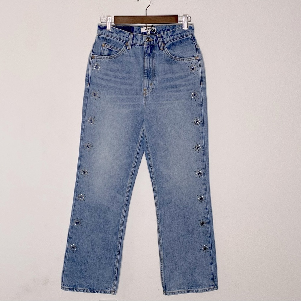 Redone Denim '70s Loose Flare Leg Jeans Indigo Stud - Picture 6 of 15